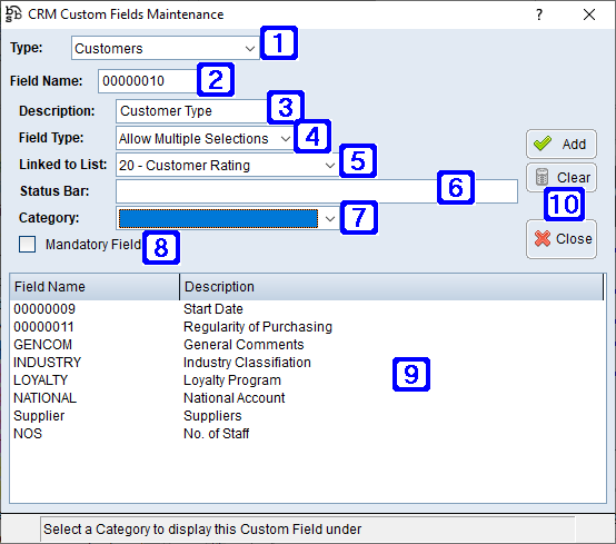 CRM Custom Fields Maintenance Screen CRM Custom Fields Maintenance Screen