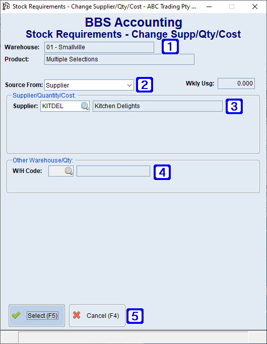 Stock Requirements - Change Supp/Qty/Cost Screen (Mulitiple Items selected) Stock Requirements - Change Supp/Qty/Cost Screen (Mulitiple Items selected)