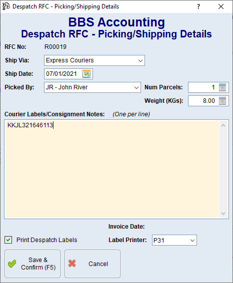 Despatch RFC - Picking/Shipping Details Screen Despatch RFC - Picking/Shipping Details Screen