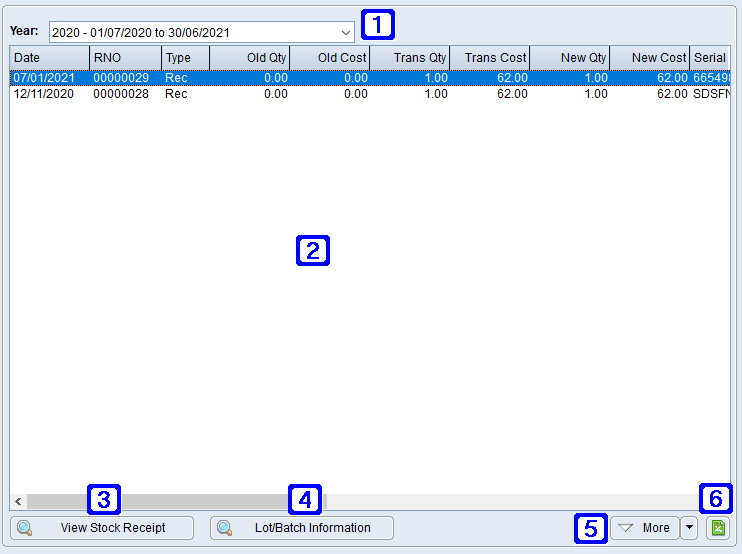 Lotted Item Cost Movements Tab Screen Lotted Item Cost Movements Tab Screen