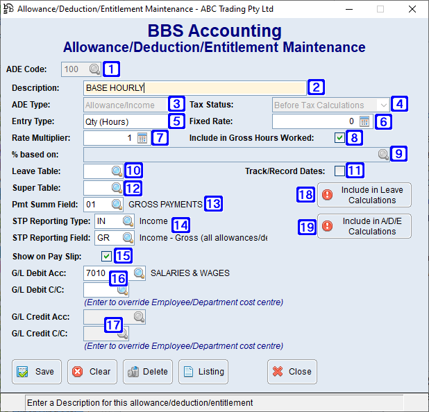 Allowance/Deduction/Entitlement Maintenance Screen Allowance/Deduction/Entitlement Maintenance Screen