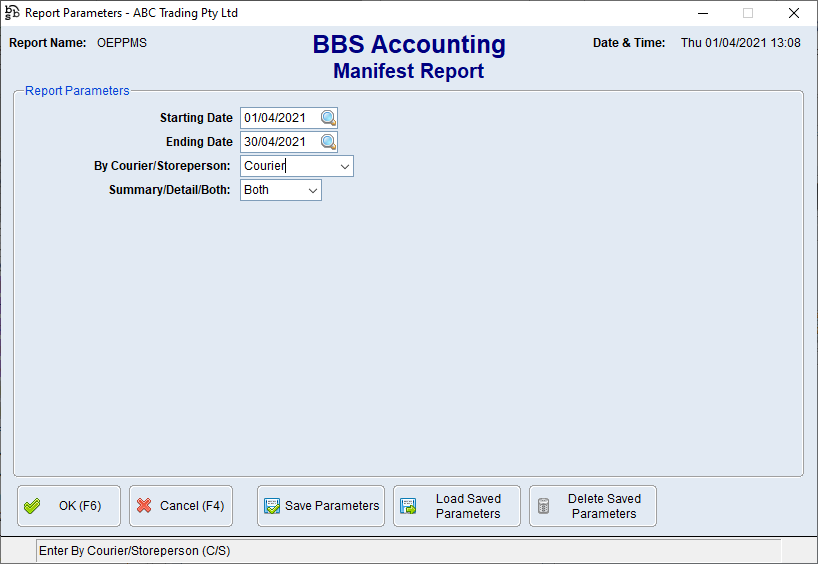Manifest Report Screen Manifest Report Screen