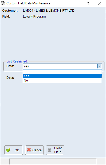 Custom Field Data Maintenance - Limited to List Screen Custom Field Data Maintenance - Limited to List Screen