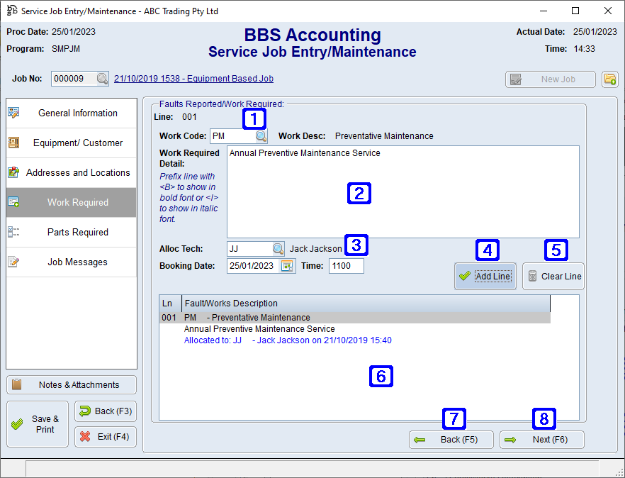 Service Job Entry/Maintenance - Work Required Tab Screen Service Job Entry/Maintenance - Work Required Tab Screen
