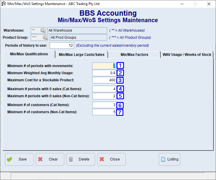 Min/Max/WoS Settings Maintenance - Min/Max Qualification Screen Min/Max/WoS Settings Maintenance - Min/Max Qualification Screen
