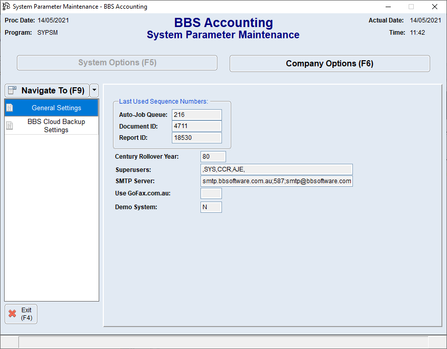 System Parameter Maintenance Screen System Parameter Maintenance Screen