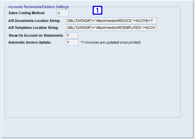 System Parameter Maintenance - Account Receivable Settings Screen System Parameter Maintenance - Account Receivable Settings Screen