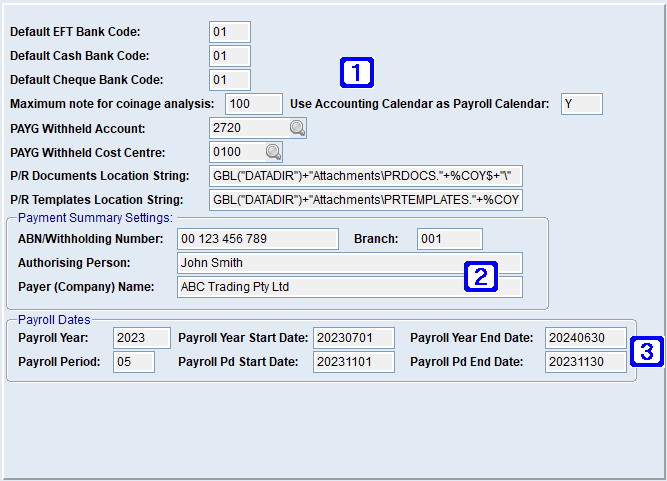 System Parameter Maintenance - Payroll Settings Screen System Parameter Maintenance - Payroll Settings Screen