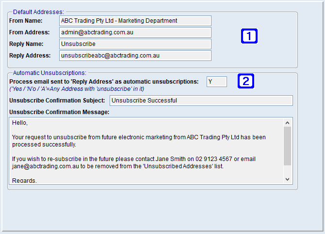System Parameter Maintenance - Direct Marketing Settings Screen System Parameter Maintenance - Direct Marketing Settings Screen