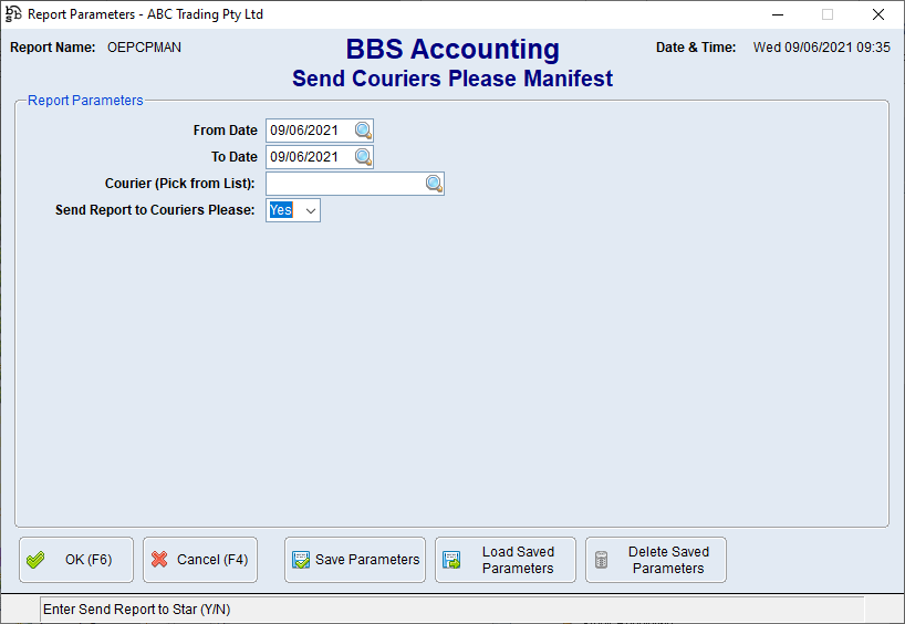 Send Couriers Please Manifest Screen Send Couriers Please Manifest Screen
