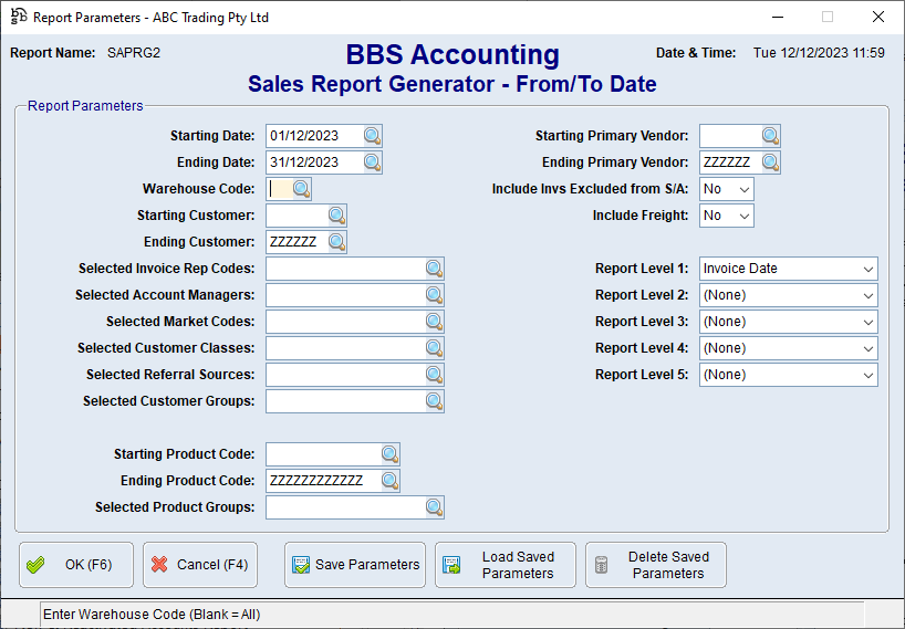 Sales Report Generator - From/To Date Screen Sales Report Generator - From/To Date Screen