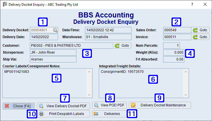 Delivery Docket Enquiry Screen Delivery Docket Enquiry Screen