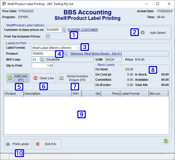 Shelf/Product Label Printing Screen
