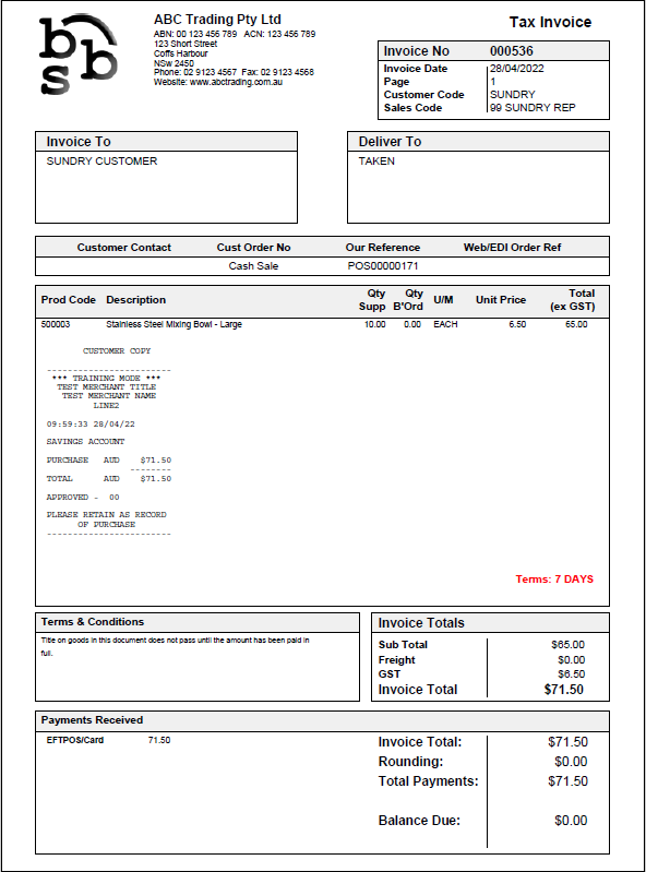 Example of Linkly Integrated Payment on a BBS invoice Example of Linkly Integrated Payment on a BBS invoice