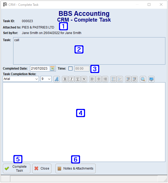 CRM - Complete Task Screen CRM - Complete Task Screen