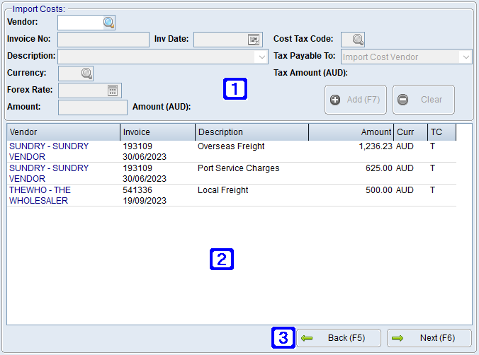Overseas Import Shipment Entry/Maintenance - Import Costs tab Screen Overseas Import Shipment Entry/Maintenance - Import Costs tab Screen