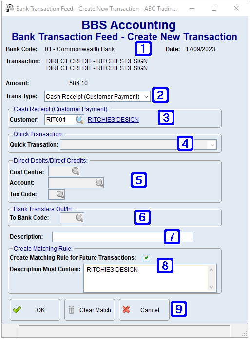 Bank Transaction Feed - Create New Transaction Screen Bank Transaction Feed - Create New Transaction Screen