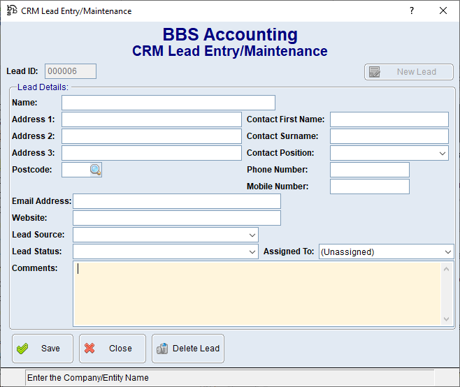 CRM Entry/Lead Maintenance Screen CRM Entry/Lead Maintenance Screen