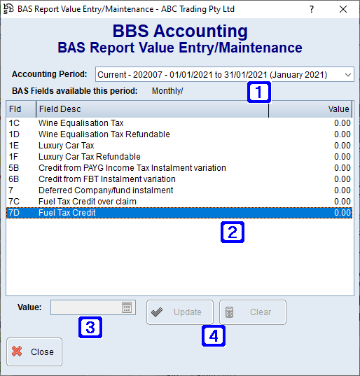BAS Report Value Entry/Maintenance Screen BAS Report Value Entry/Maintenance Screen