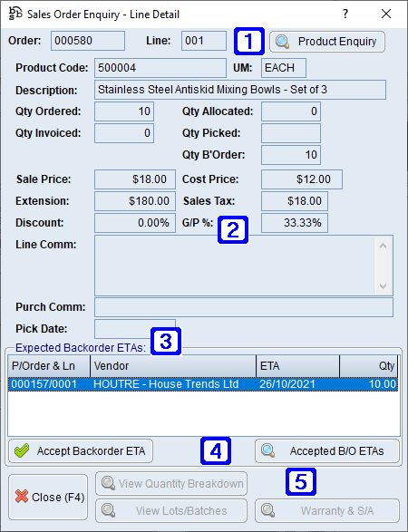 Sales Order Enquiry - Line Detail Screen Sales Order Enquiry - Line Detail Screen
