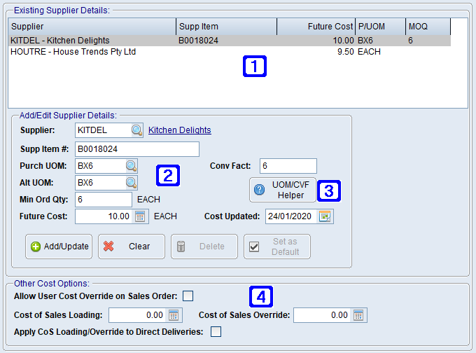 Suppliers & Cost Pricing Tab Screen Suppliers & Cost Pricing Tab Screen