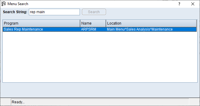 Search Menu Screen Search Menu Screen
