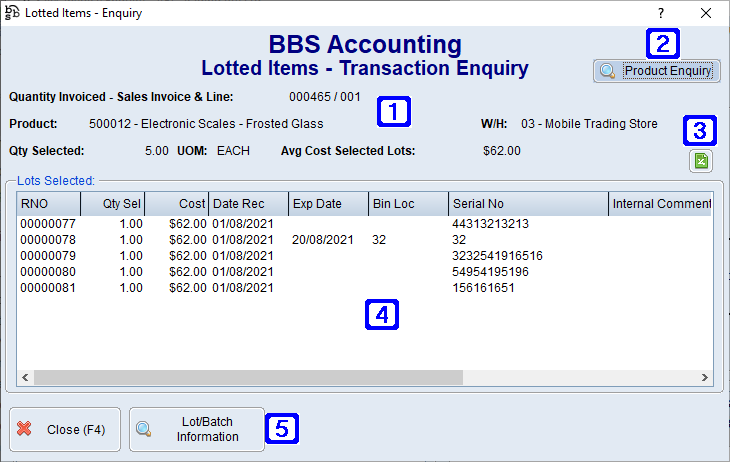Lotted Items - Transaction Enquiry Screen Lotted Items - Transaction Enquiry Screen