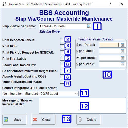 Ship Via/Courier Masterfile Maintenance Screen Ship Via/Courier Masterfile Maintenance Screen