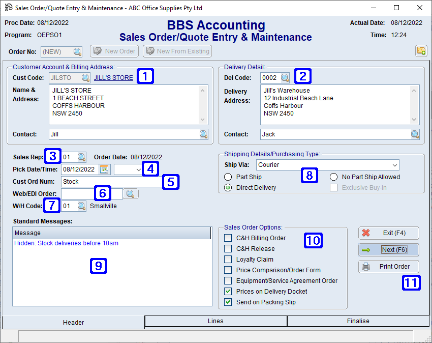 Sales Order/Quote Entry & Maintenance Screen Header Tab Sales Order/Quote Entry & Maintenance Screen Header Tab