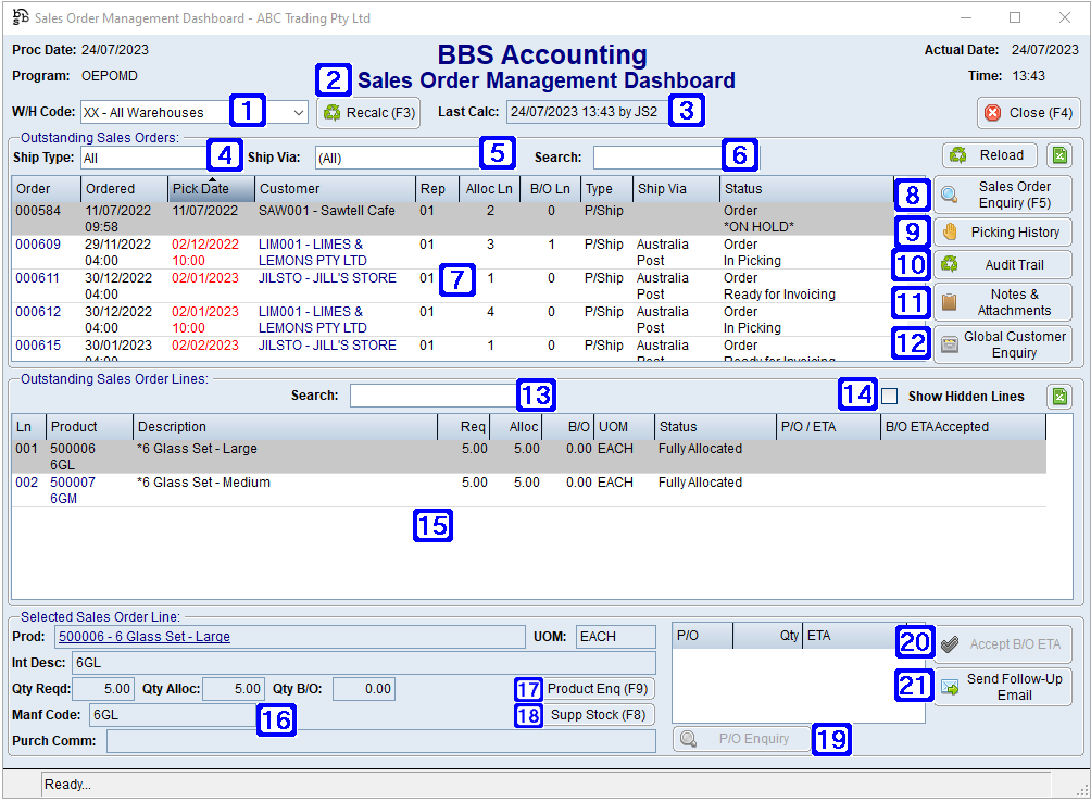 Sales Order Management Dashboard Screen