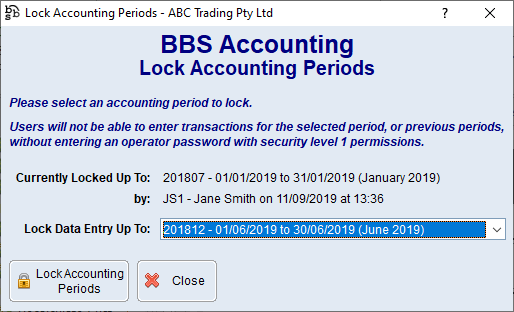 Lock Accounting Periods Screen Lock Accounting Periods Screen