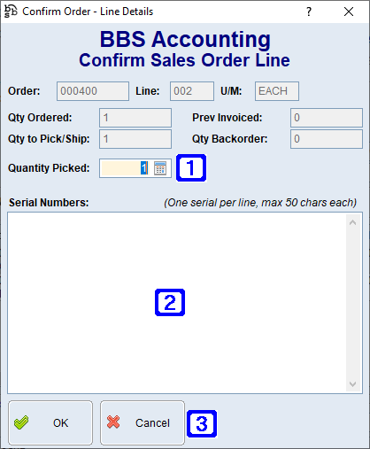 Confirm Sales Order Line Screen Confirm Sales Order Line Screen